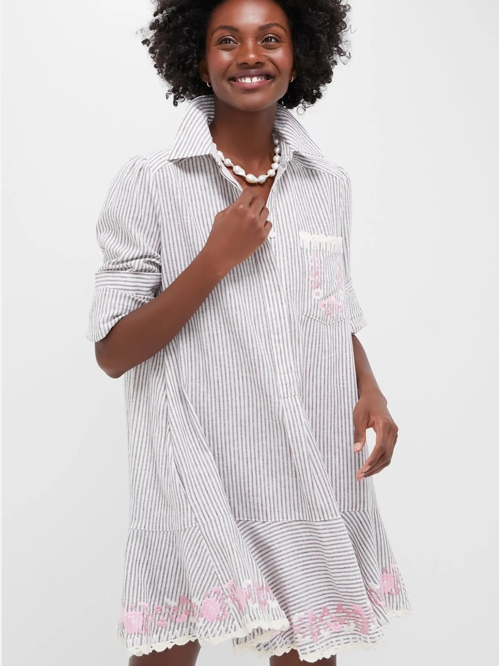NWT TUCKERNUCK Tan Stripe Embroidered Floral Callahan Shirt Dress XS